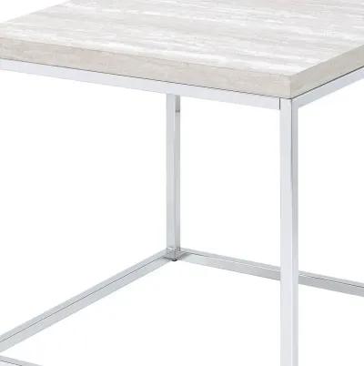 Homezia 24" Chrome And White Oak Manufactured Wood And Metal Square End Table