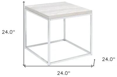 Homezia 24" Chrome And White Oak Manufactured Wood And Metal Square End Table