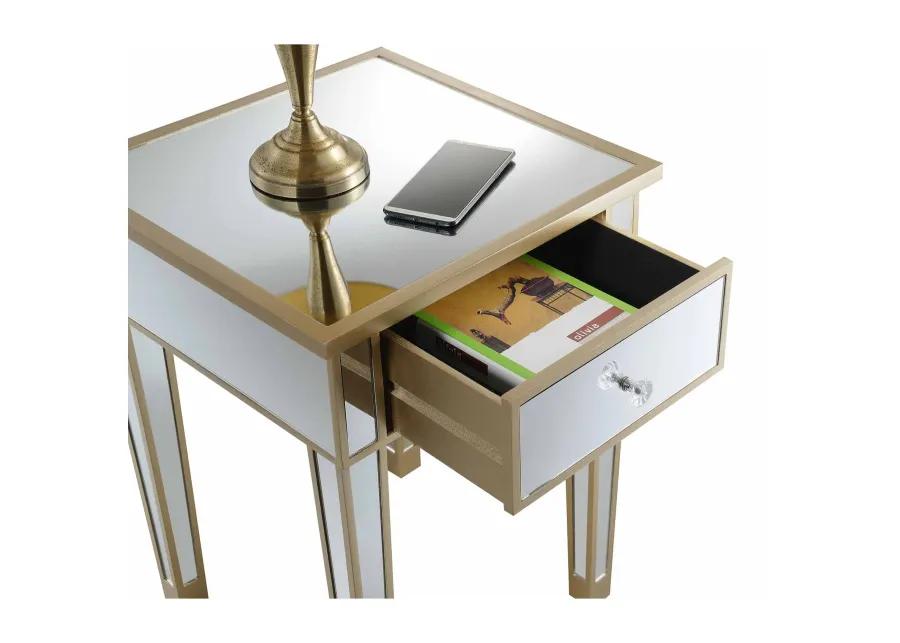 Convenience Concepts Gold Coast Mirrored End Table with Drawer, Champagne / Mirror