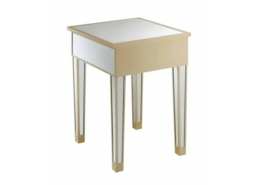 Convenience Concepts Gold Coast Mirrored End Table with Drawer, Champagne / Mirror