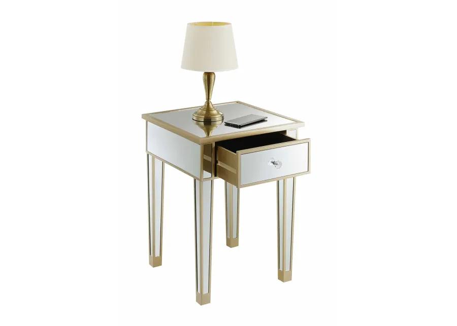 Convenience Concepts Gold Coast Mirrored End Table with Drawer, Champagne / Mirror