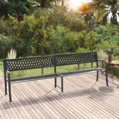 vidaXL Steel Twin Patio Bench, Outdoor Garden Seating, Lattice-Patterned Plastic Backrest, Weather-Resistant, Black, 96.9" Length, Assembly Required