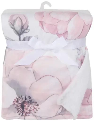 Lambs & Ivy Botanical Baby Watercolor Floral Pink Fleece Baby Blanket