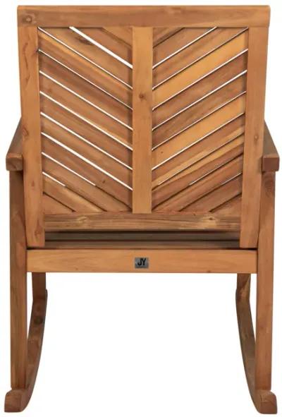 Ned Modern Chevron Back Acacia Wood Patio Outdoor Rocking Chair