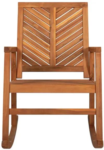 Ned Modern Chevron Back Acacia Wood Patio Outdoor Rocking Chair