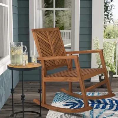 Ned Modern Chevron Back Acacia Wood Patio Outdoor Rocking Chair