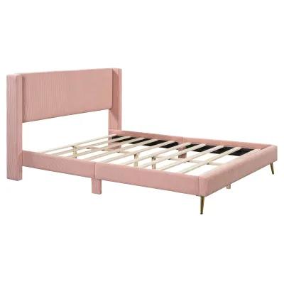 Merax Corduroy Platform Bed with Metal Legs