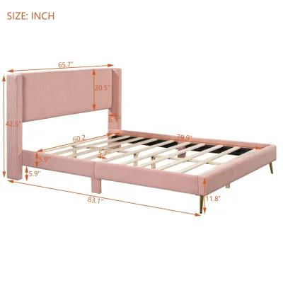 Merax Corduroy Platform Bed with Metal Legs