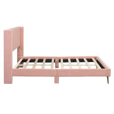 Merax Corduroy Platform Bed with Metal Legs