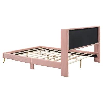 Merax Corduroy Platform Bed with Metal Legs