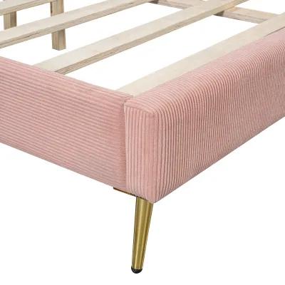 Merax Corduroy Platform Bed with Metal Legs