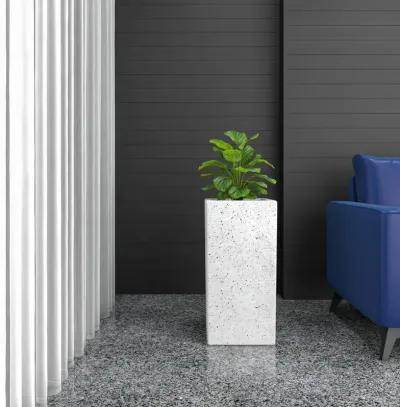 LeisureMod Terra Series Poly Stone Planter in Dotted White 13 x 13 27.6 High