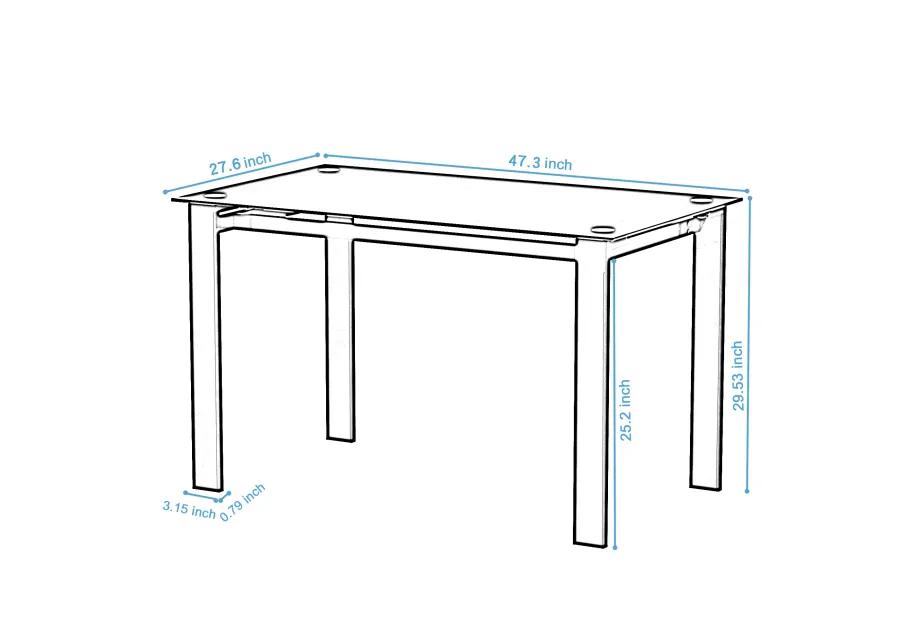 Hivvago Set of 5 4 Seater Tempered Glass Dining Table and Basic Faux Leather Chair Set