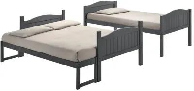 Laro Twin over Full Bunk Bed, Attached Ladder, Guard Rails, Gray Wood - Benzara