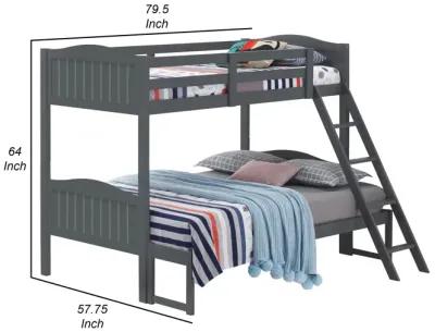 Laro Twin over Full Bunk Bed, Attached Ladder, Guard Rails, Gray Wood - Benzara