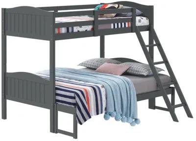 Laro Twin over Full Bunk Bed, Attached Ladder, Guard Rails, Gray Wood - Benzara