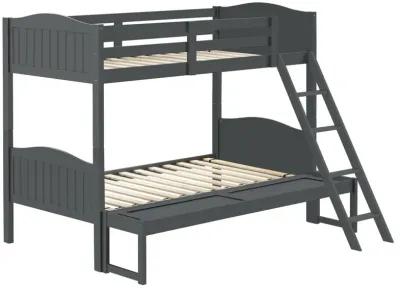 Laro Twin over Full Bunk Bed, Attached Ladder, Guard Rails, Gray Wood - Benzara