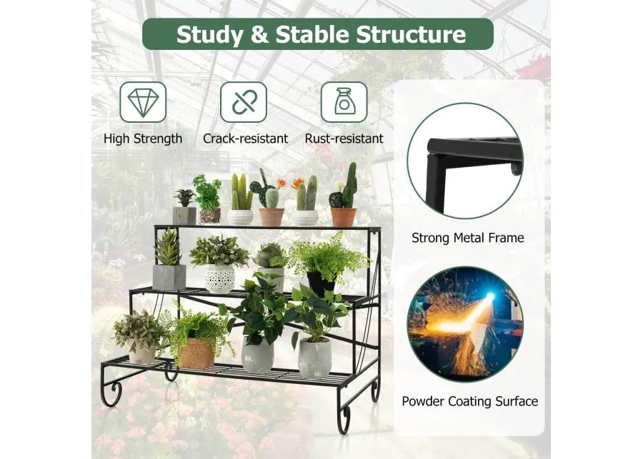 3-Tier Mental Plant Stand with Grid Shelf