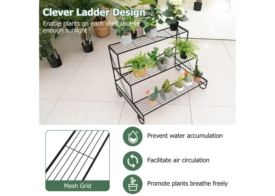 3-Tier Mental Plant Stand with Grid Shelf