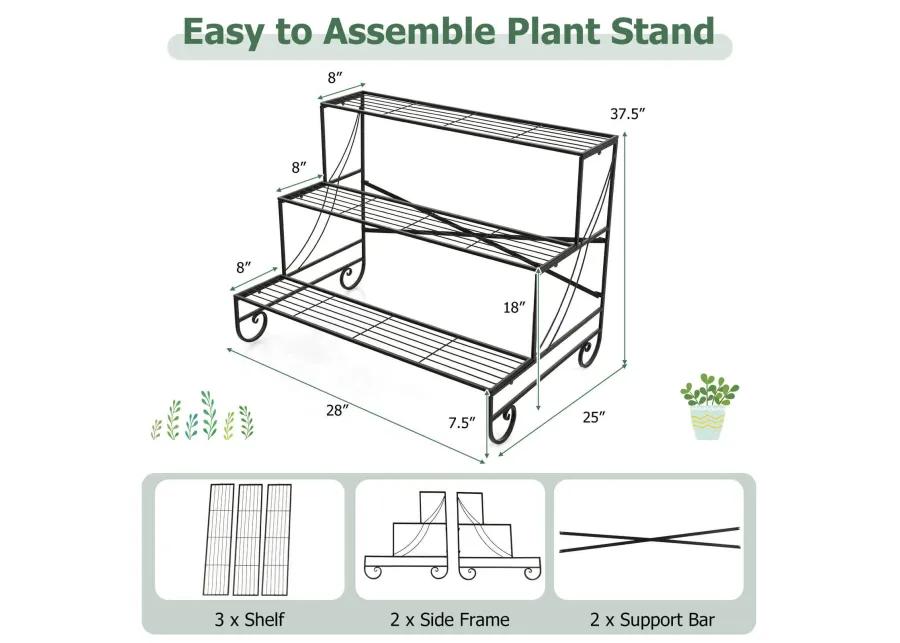 3-Tier Mental Plant Stand with Grid Shelf