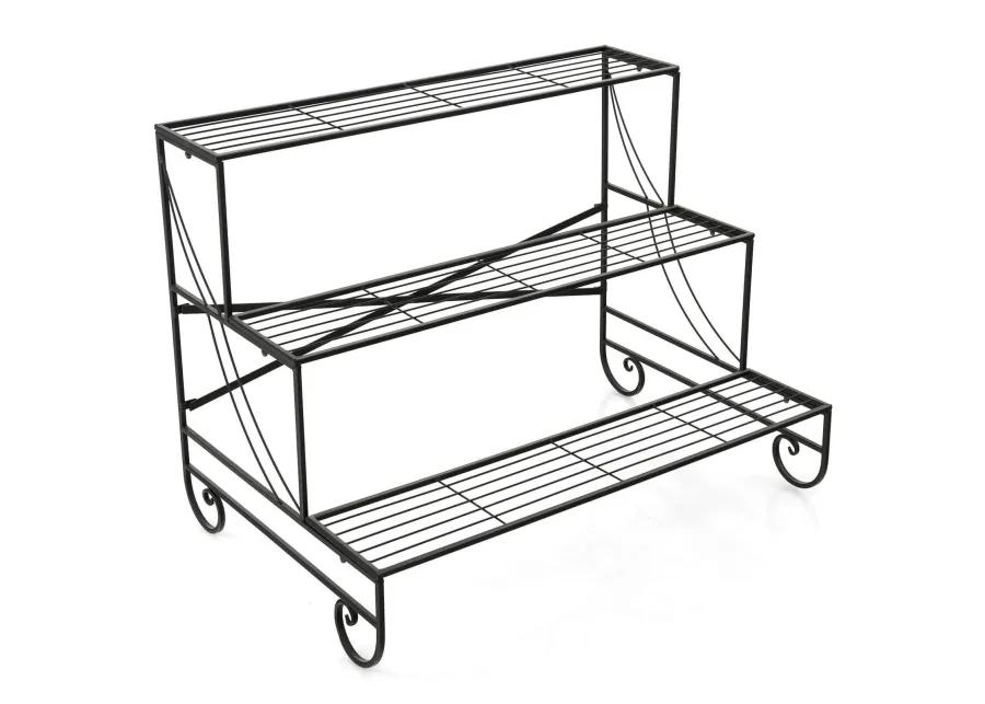 3-Tier Mental Plant Stand with Grid Shelf