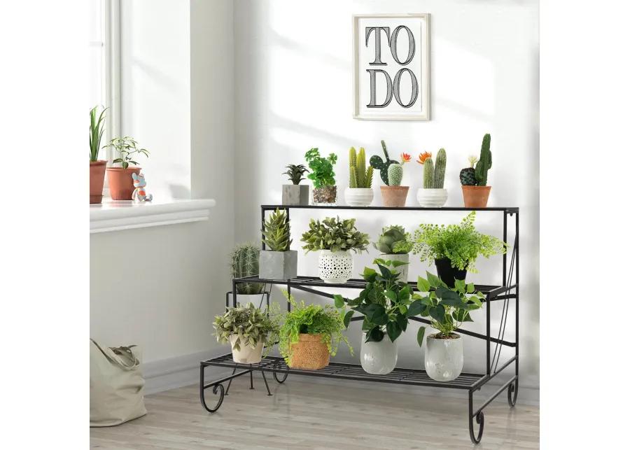 3-Tier Mental Plant Stand with Grid Shelf