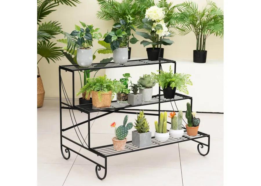 3-Tier Mental Plant Stand with Grid Shelf