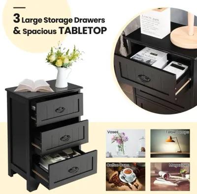 3-Drawer End Storage Wood Side Nightstand