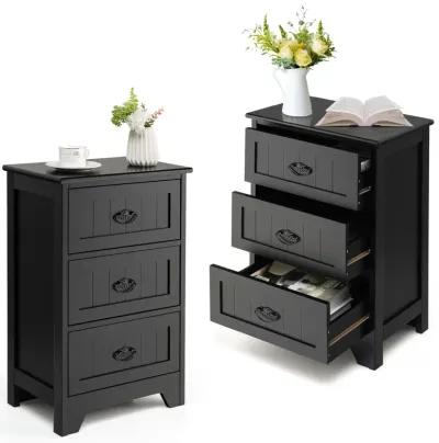 3-Drawer End Storage Wood Side Nightstand