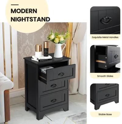 3-Drawer End Storage Wood Side Nightstand