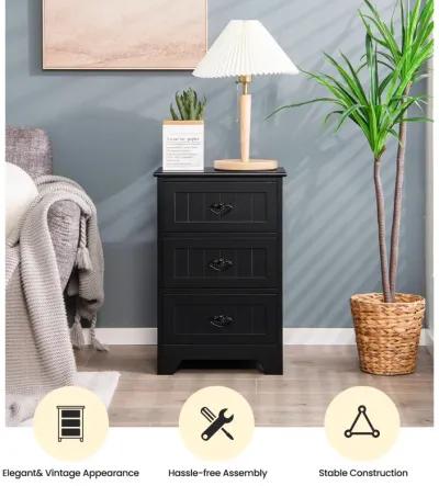 3-Drawer End Storage Wood Side Nightstand