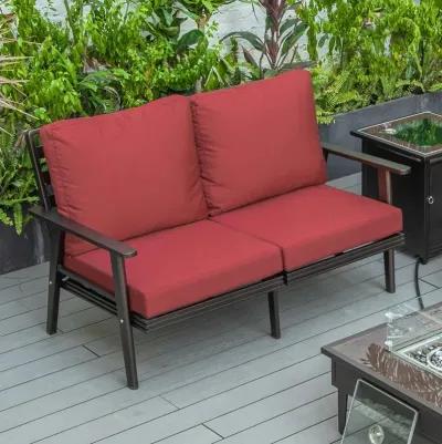 LeisureMod Outdoor Patio Loveseat with Brown Aluminum Frame