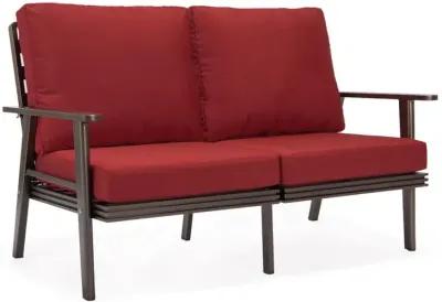 LeisureMod Outdoor Patio Loveseat with Brown Aluminum Frame