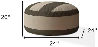 Homezia 24" Green And Beige Cotton Round Striped Pouf Ottoman