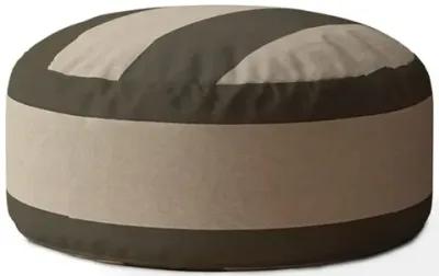 Homezia 24" Green And Beige Cotton Round Striped Pouf Ottoman