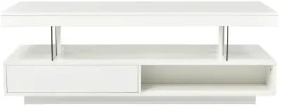 Modern White LED Coffee Table with Storage, 2 Drawers, and Shelves