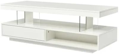 Modern White LED Coffee Table with Storage, 2 Drawers, and Shelves