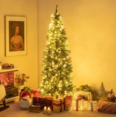 Hivvago 6 Feet Pre-Lit Artificial Christmas Tree with  618 Snowy Branch Tips