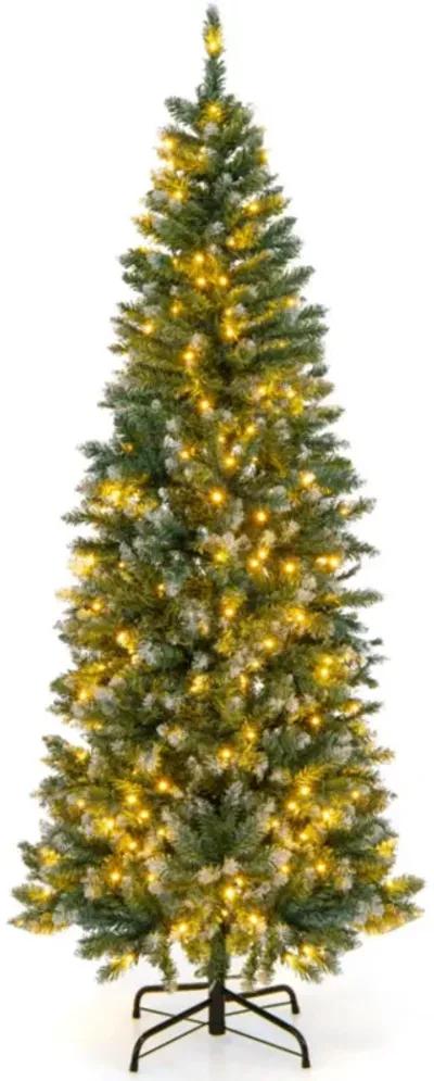 Hivvago 6 Feet Pre-Lit Artificial Christmas Tree with  618 Snowy Branch Tips