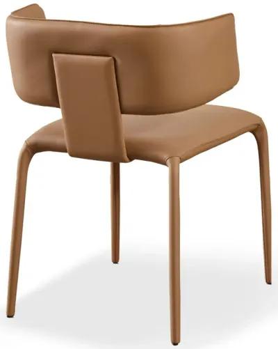 Cid Dell 21 Inch Dining Chair, Camel Brown Faux Leather, Wingback, Metal - Benzara