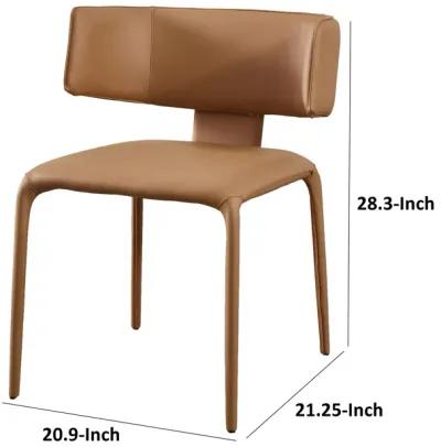 Cid Dell 21 Inch Dining Chair, Camel Brown Faux Leather, Wingback, Metal - Benzara