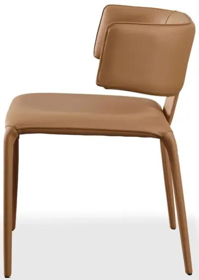 Cid Dell 21 Inch Dining Chair, Camel Brown Faux Leather, Wingback, Metal - Benzara