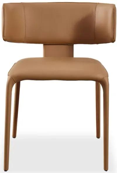 Cid Dell 21 Inch Dining Chair, Camel Brown Faux Leather, Wingback, Metal - Benzara