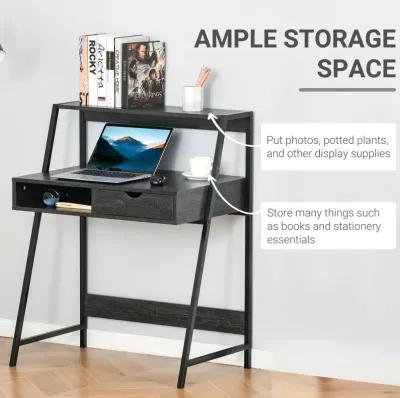 Gray Compact Workspace: Small Space Writing Desk with Storage