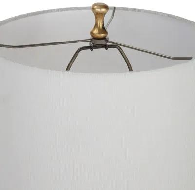 29 Inch Table Lamp, Set of 2, White Tapered Shade, Gold Leaf, Round Base - Benzara