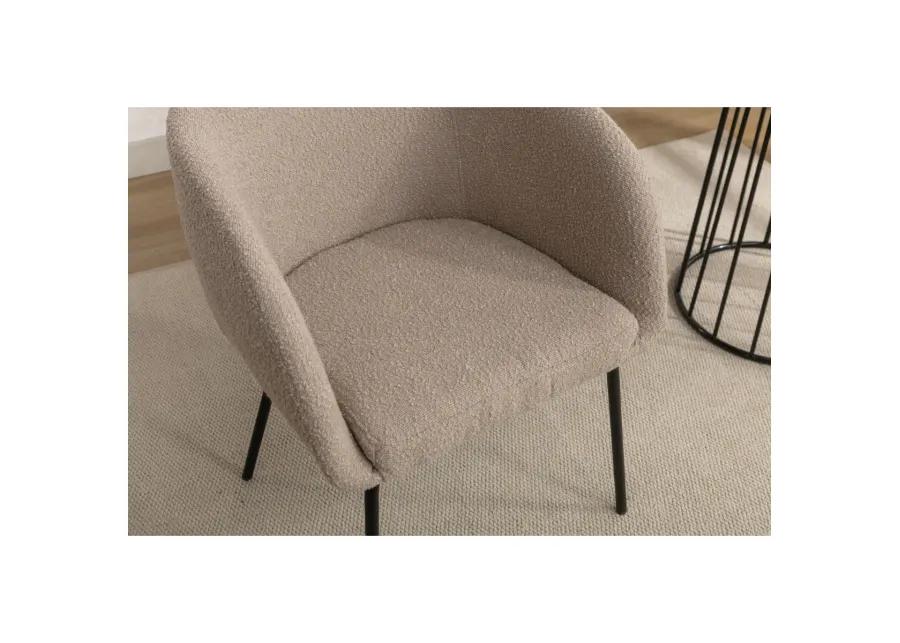 Set Of 2 Boucle Fabric Dining Chairs With Black Metal Legs, Light Coffee