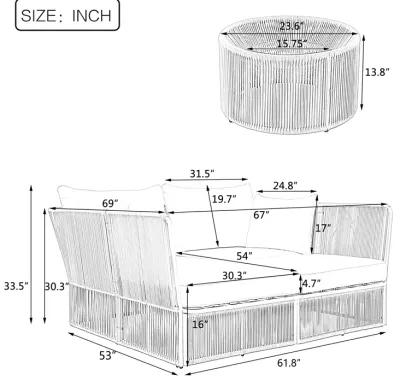 Merax  Outdoor Sunbed and Coffee Table Set Patio  Lounger Loveseat Daybed