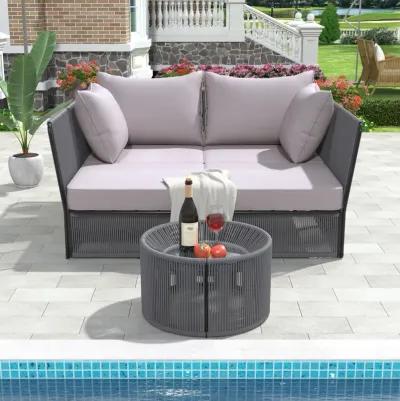 Merax  Outdoor Sunbed and Coffee Table Set Patio  Lounger Loveseat Daybed