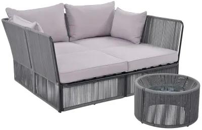 Merax  Outdoor Sunbed and Coffee Table Set Patio  Lounger Loveseat Daybed