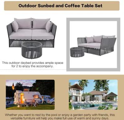 Merax  Outdoor Sunbed and Coffee Table Set Patio  Lounger Loveseat Daybed